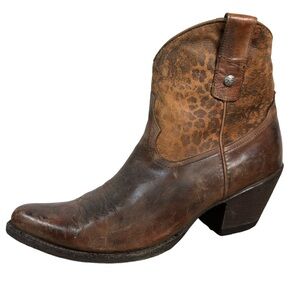 Old Gringo Brown Leather Ankle Boots western cowboy pointed toe short‎ leopard